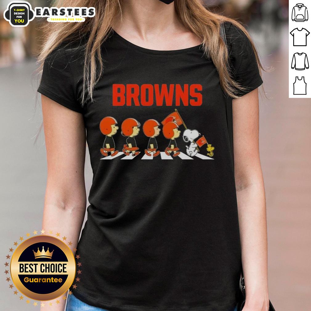 Top Cleveland Browns X Peanuts Snoopy And Friends Abbey Road T-Shirt - Image 3