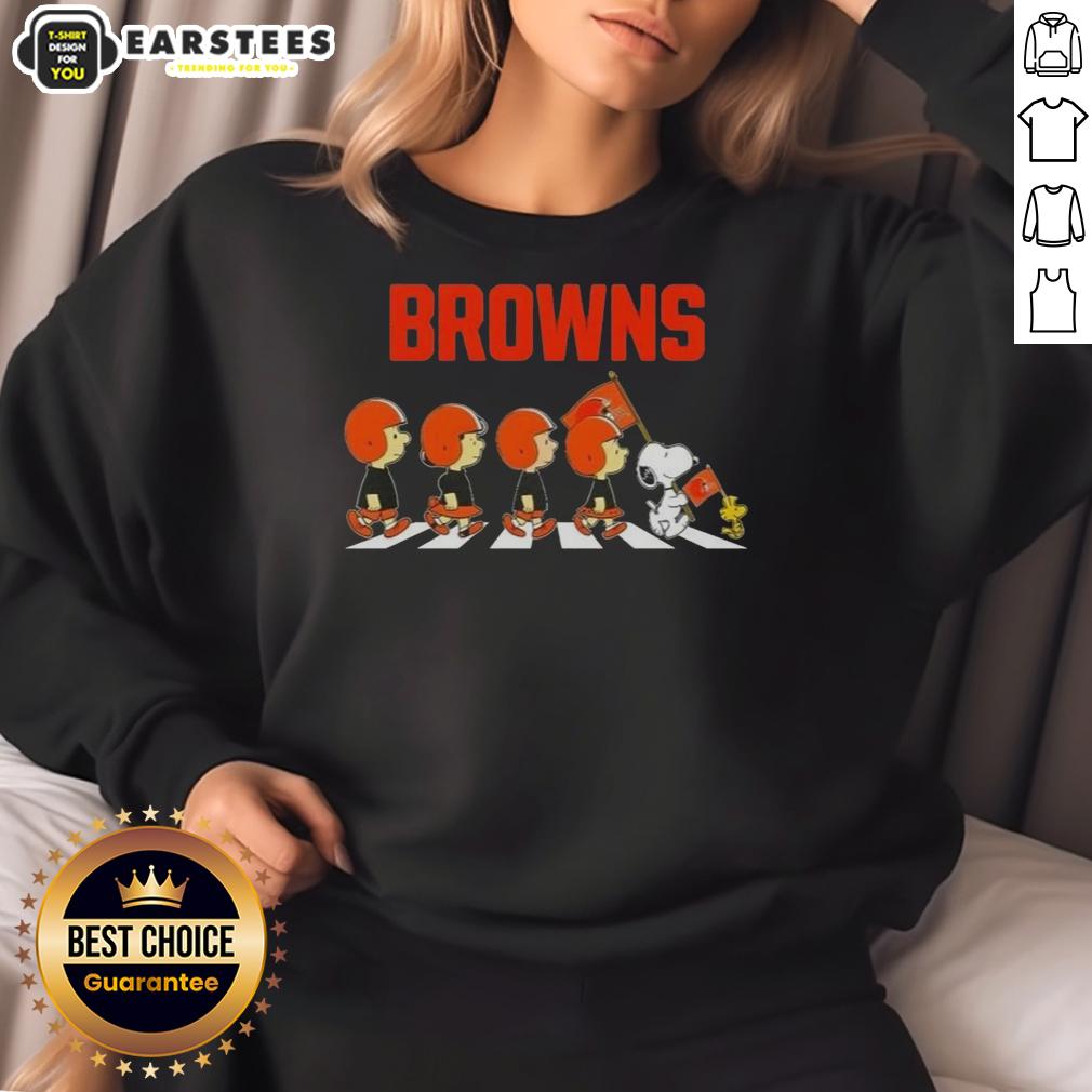 Top Cleveland Browns X Peanuts Snoopy And Friends Abbey Road T-Shirt - Image 5
