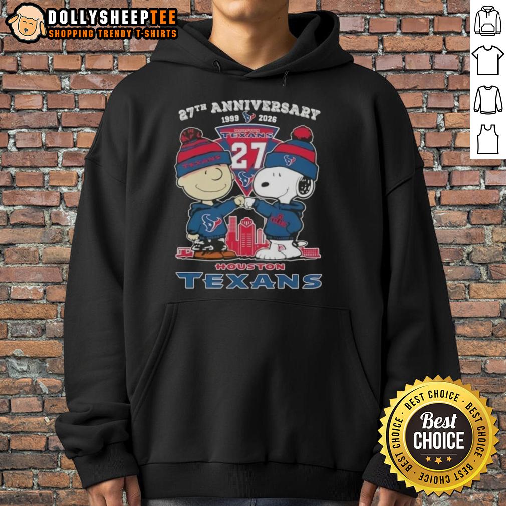Hot Charlie Brown And Snoopy 27th Anniversary 1999 2026 Houston Texans Football Skyline T-Shirt - Image 2