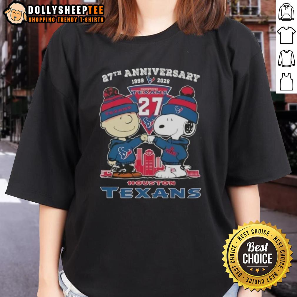 Hot Charlie Brown And Snoopy 27th Anniversary 1999 2026 Houston Texans Football Skyline T-Shirt - Image 3