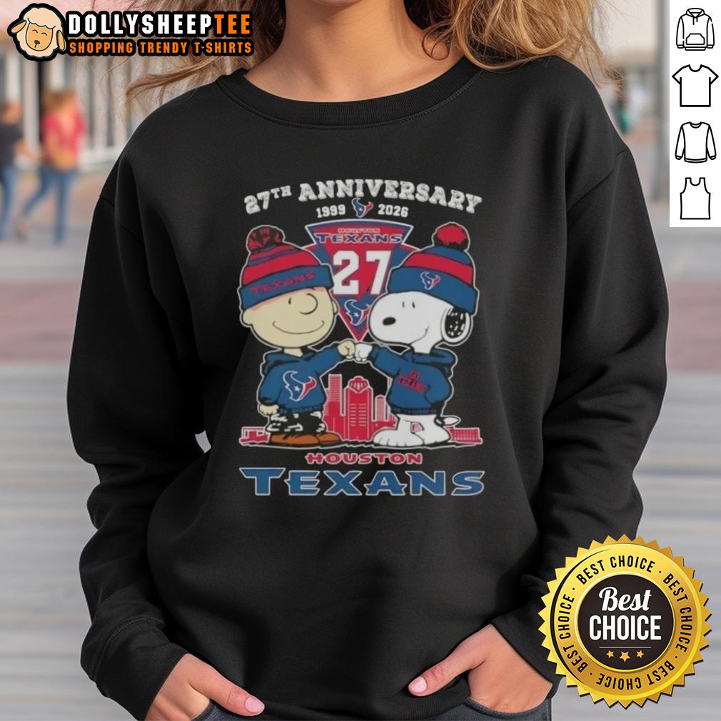 Hot Charlie Brown And Snoopy 27th Anniversary 1999 2026 Houston Texans Football Skyline T-Shirt - Image 5