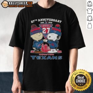 Hot Charlie Brown And Snoopy 27th Anniversary 1999 2026 Houston Texans Football Skyline T-Shirt