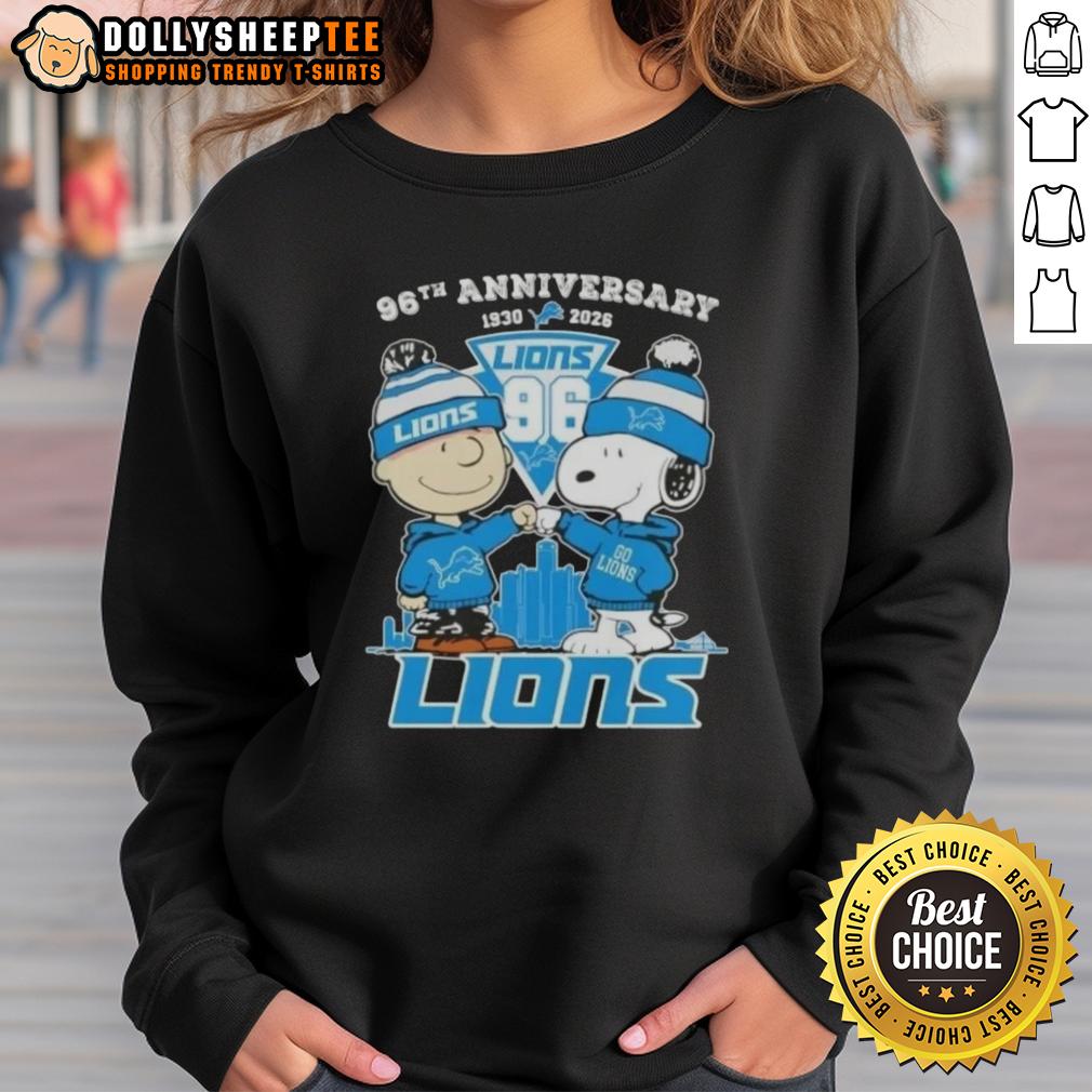 Hot Charlie Brown And Snoopy 96th Anniversary 1930 2026 Detroit Lions Football Skyline T-Shirt - Image 3