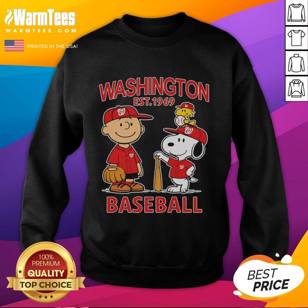 Nice Charlie Brown Snoopy And Woodstock With Washington Nationals Baseball Jersey Est 1969 T-Shirt - Image 5