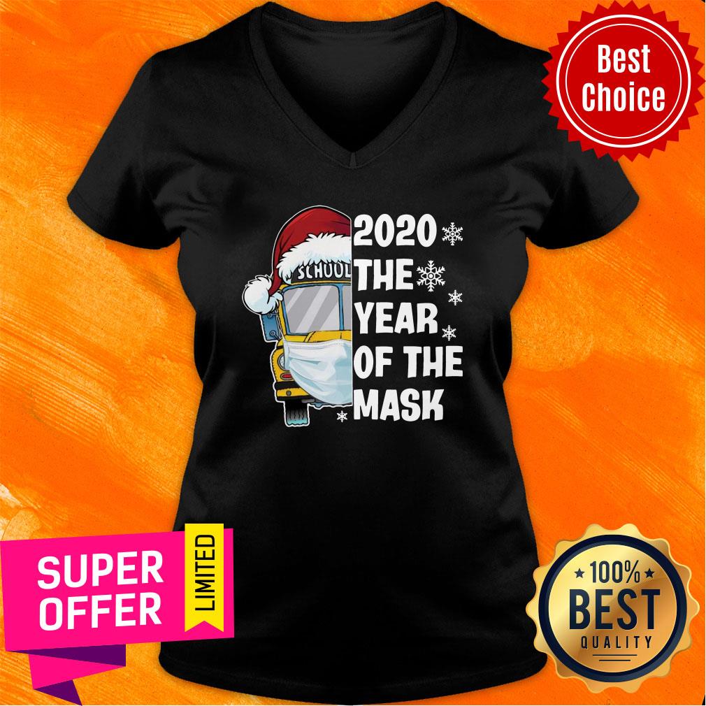 Funny Bus School 2020 The Year Of The Mask Christmas Shirt - Image 3