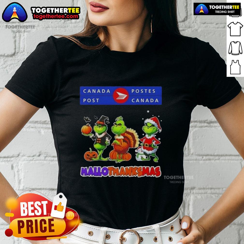 Awesome Canada Post X Grinch Cosplay Happy HalloThanksMas T-Shirt - Image 3