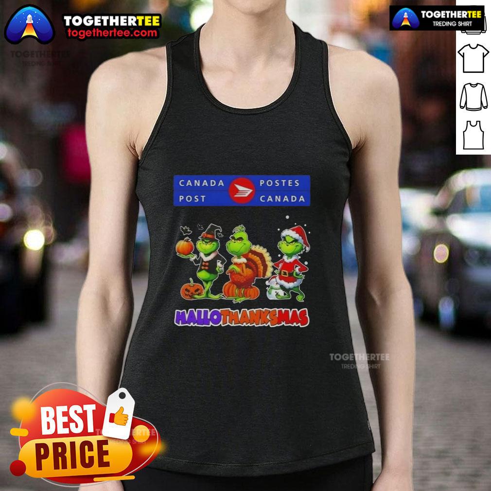 Awesome Canada Post X Grinch Cosplay Happy HalloThanksMas T-Shirt - Image 4