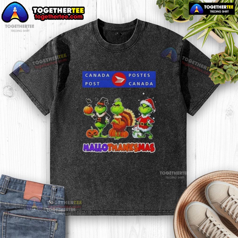 Awesome Canada Post X Grinch Cosplay Happy HalloThanksMas T-Shirt - Image 6