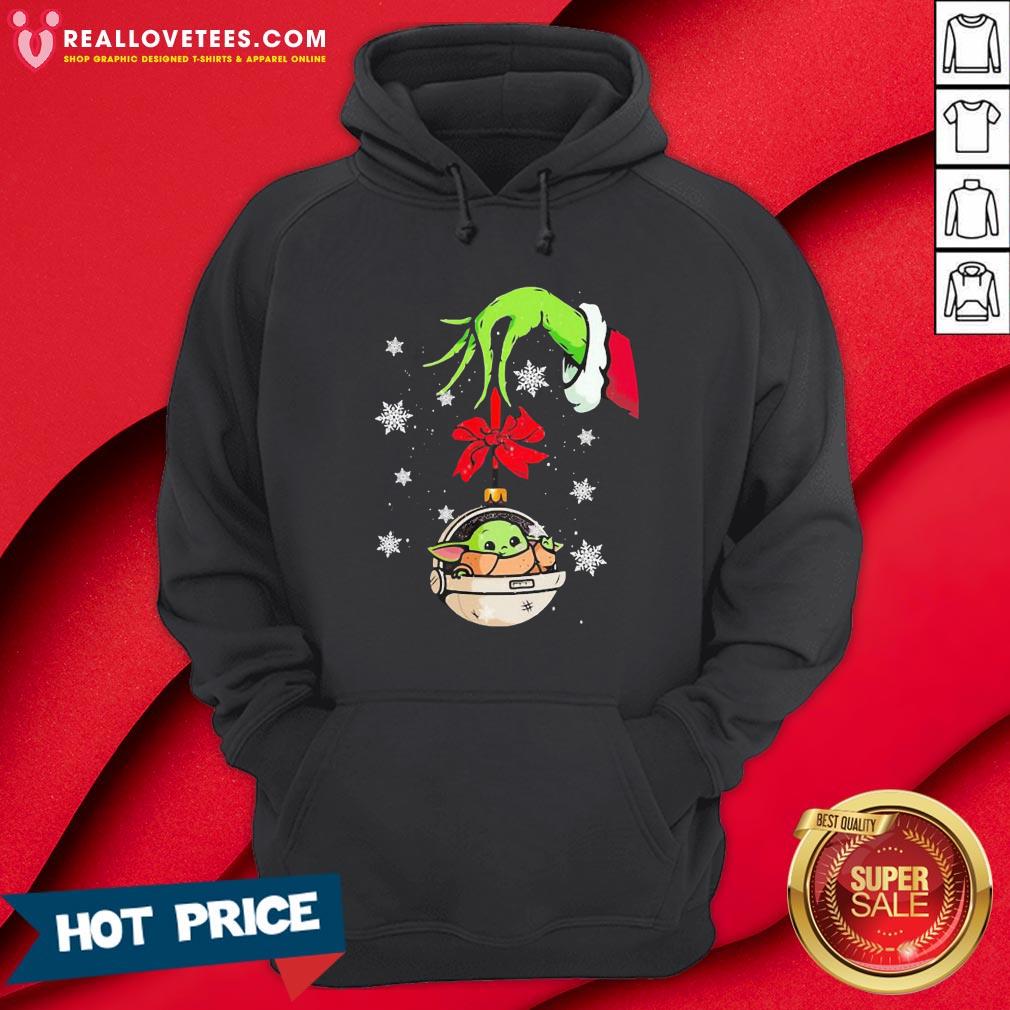 Perfect Grinch Hand Holding Ornament Baby Yoda Merry Christmas Shirt - Image 4