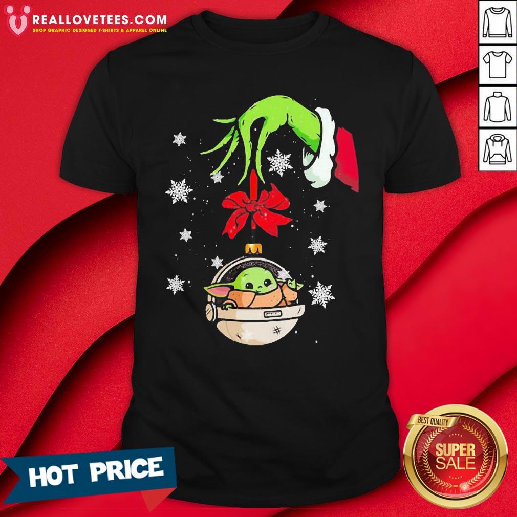 Perfect Grinch Hand Holding Ornament Baby Yoda Merry Christmas Shirt