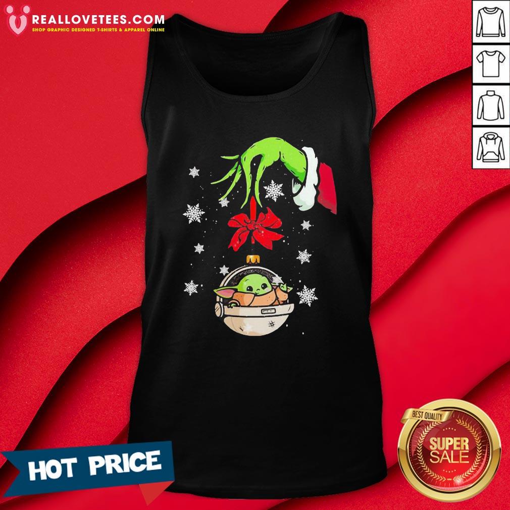 Perfect Grinch Hand Holding Ornament Baby Yoda Merry Christmas Shirt - Image 2
