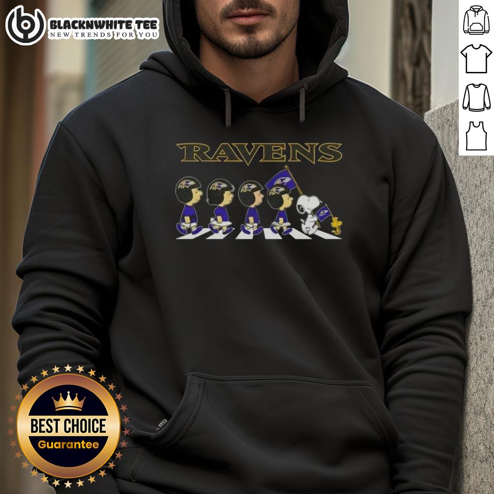 Nice Baltimore Ravens X Peanuts Snoopy And Friends Abbey Road T-Shirt - Image 2
