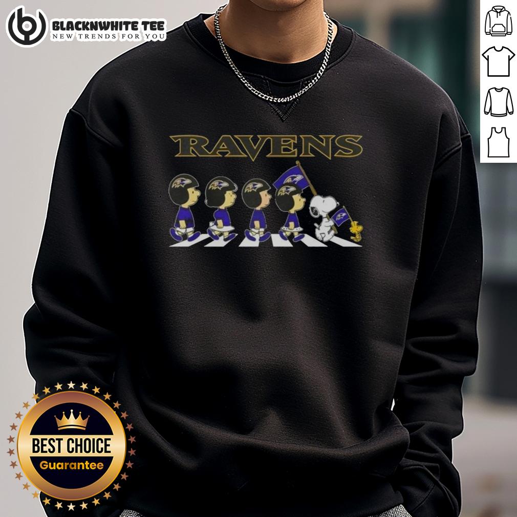 Nice Baltimore Ravens X Peanuts Snoopy And Friends Abbey Road T-Shirt - Image 5