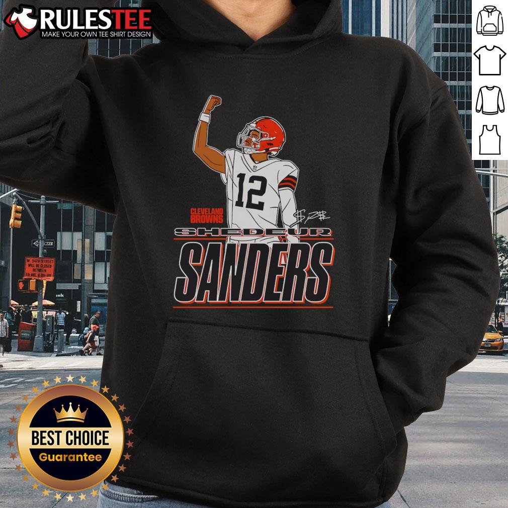 Official Shedeur Sanders Cleveland Browns Believe Signature Raise Your Fist T-Shirt - Image 2