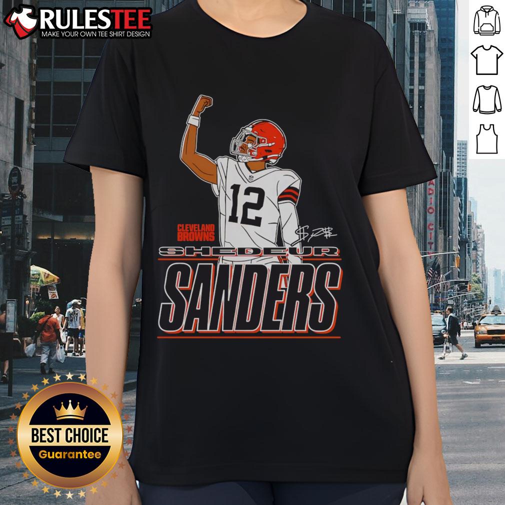 Official Shedeur Sanders Cleveland Browns Believe Signature Raise Your Fist T-Shirt - Image 3