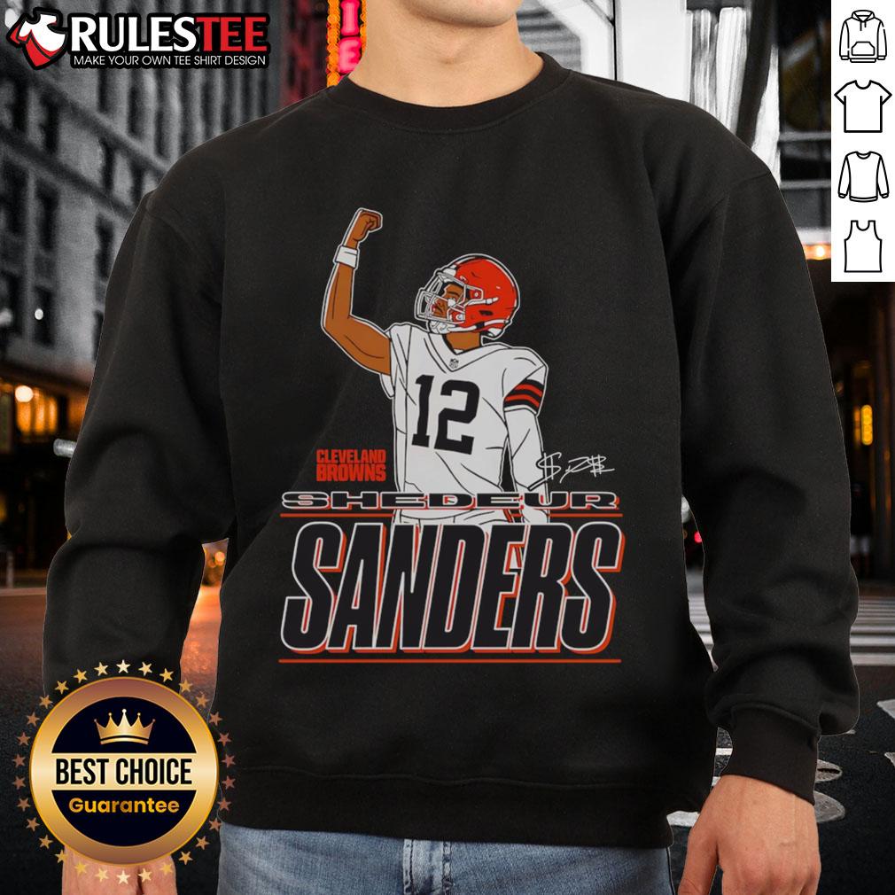 Official Shedeur Sanders Cleveland Browns Believe Signature Raise Your Fist T-Shirt - Image 5