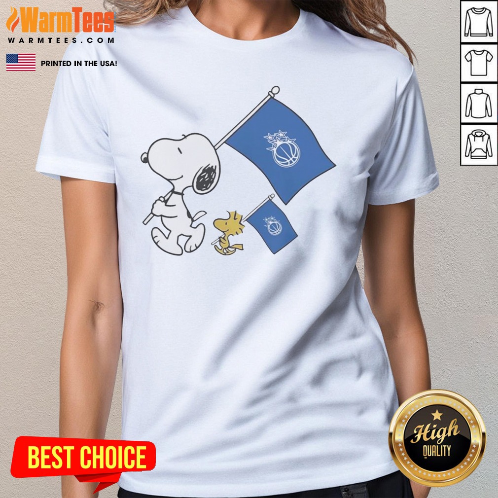 Official Snoopy And Woodstock Holding Orlando Magic Flags To Cheer Shirt - Image 3