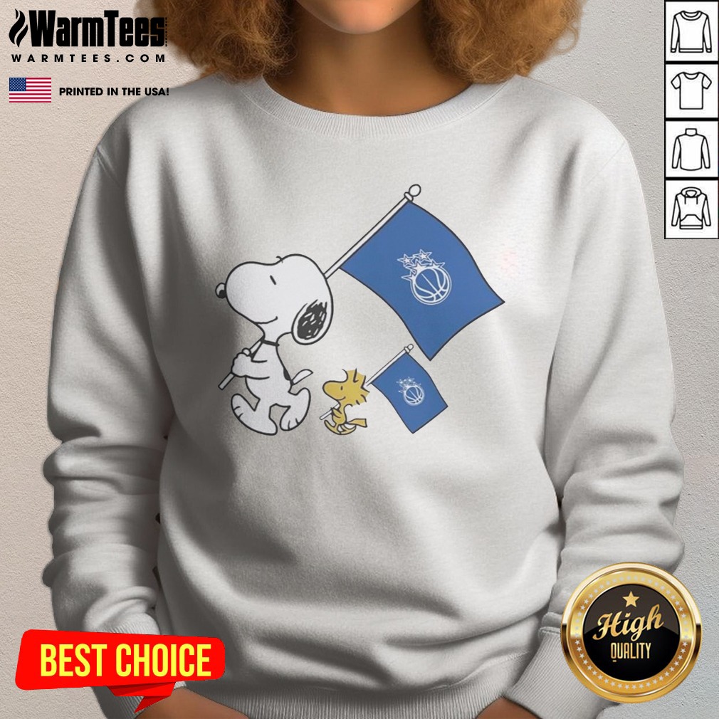 Official Snoopy And Woodstock Holding Orlando Magic Flags To Cheer Shirt - Image 4