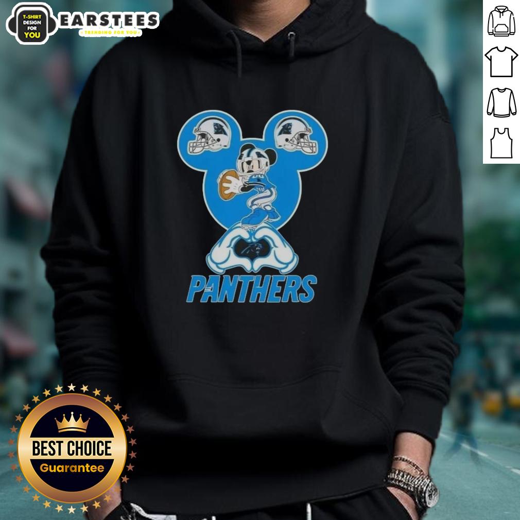 Good Mickey Hands Heart Love Carolina Panthers Football T-Shirt - Image 2