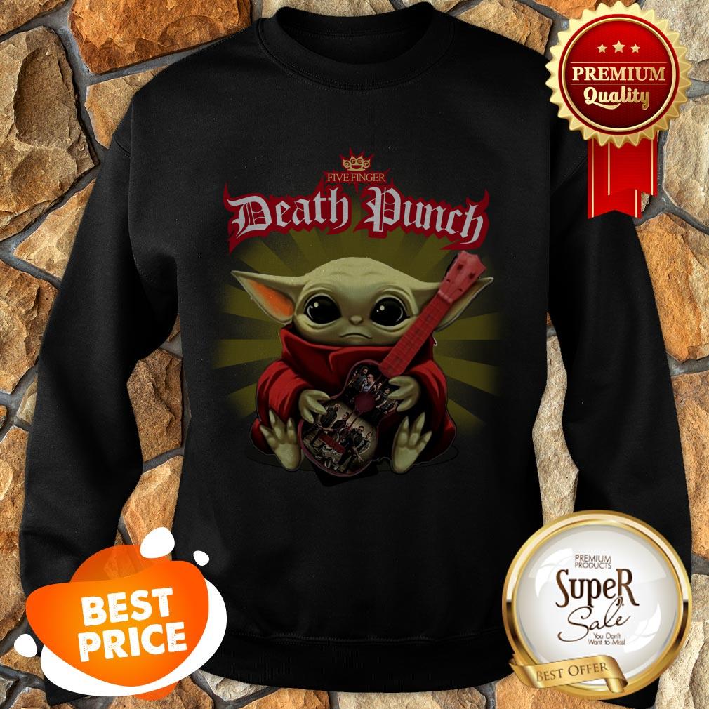 Star Wars Baby Yoda Hug Five Finger Death Punch 5FDP Guitar Shirt - Image 4