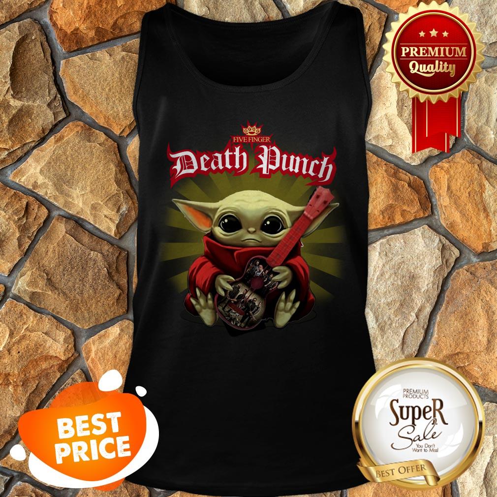 Star Wars Baby Yoda Hug Five Finger Death Punch 5FDP Guitar Shirt - Image 3