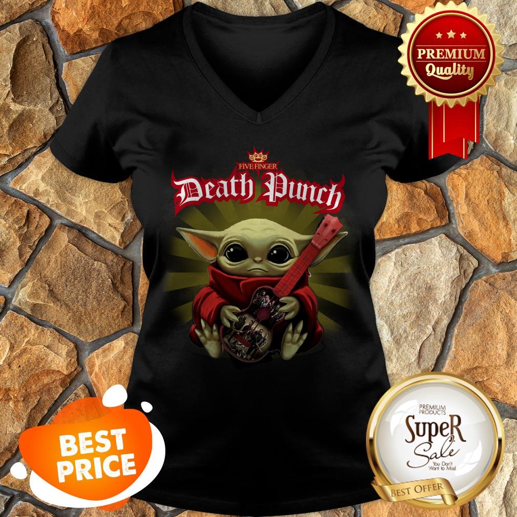 Star Wars Baby Yoda Hug Five Finger Death Punch 5FDP Guitar Shirt - Image 2