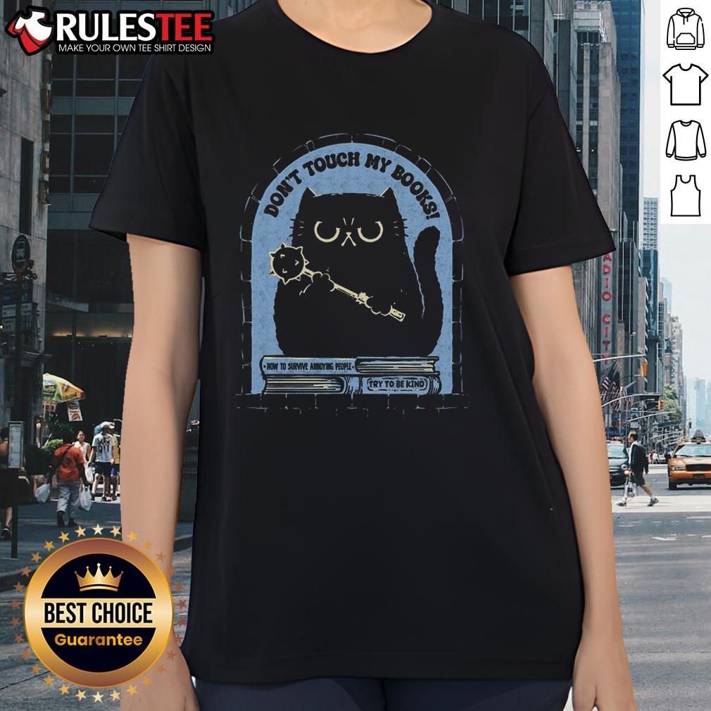Funny Cat Don't Touch My Books T-Shirt - Image 3