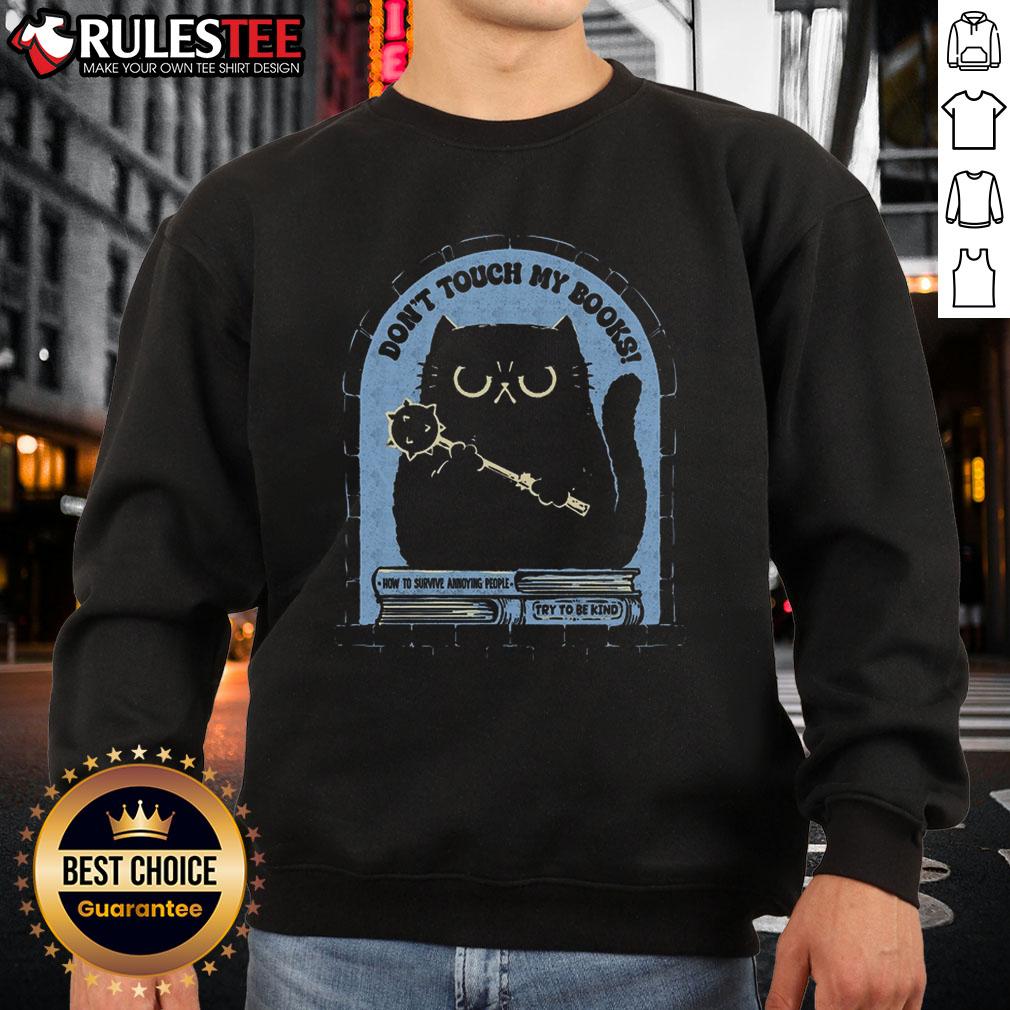 Funny Cat Don't Touch My Books T-Shirt - Image 5