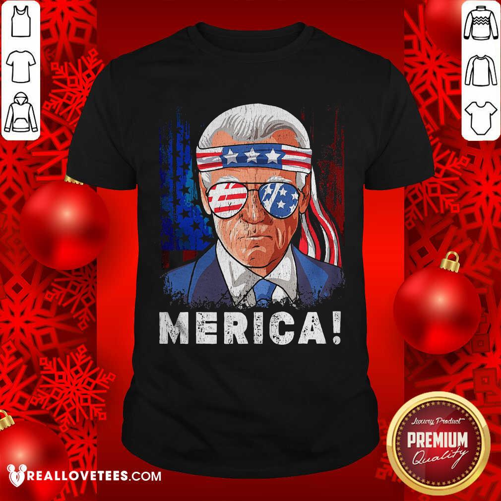 Funny Joe Biden Merica Sunglasses Ribbon American Flag Shirt