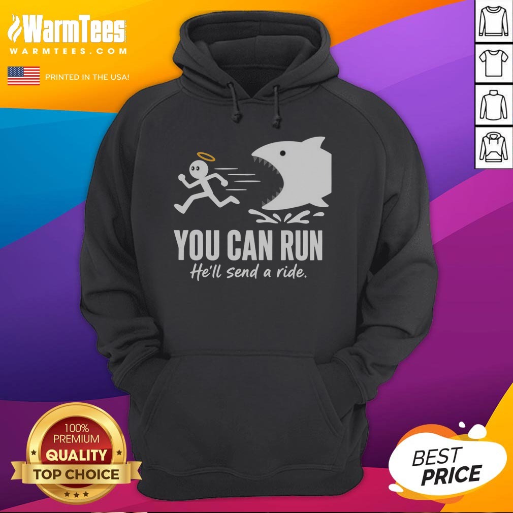 Pretty Angel Fleeing From Shark You Can Run He Will Send A Ride Humor Shirt - Image 3