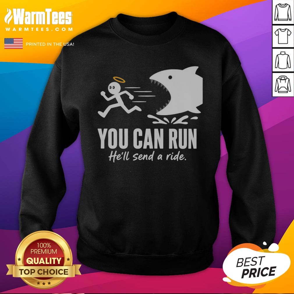 Pretty Angel Fleeing From Shark You Can Run He Will Send A Ride Humor Shirt - Image 4