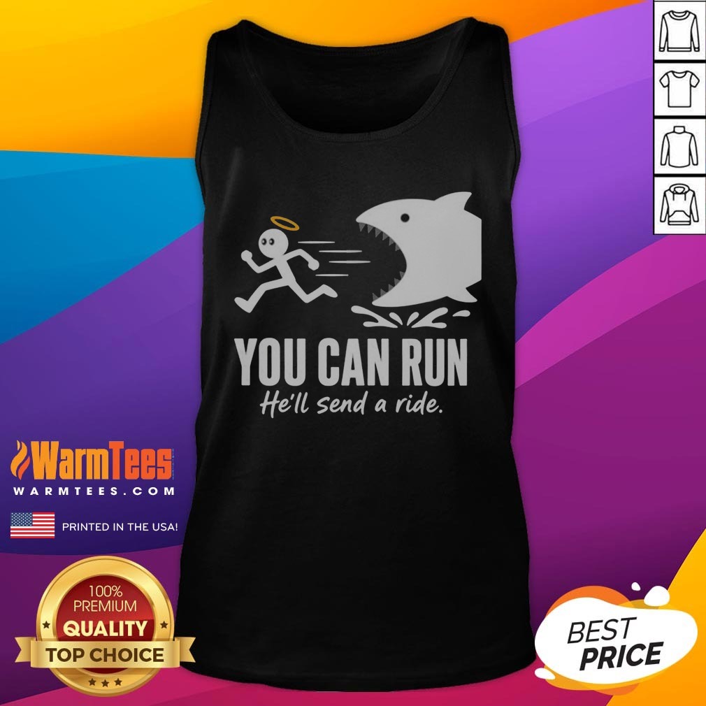 Pretty Angel Fleeing From Shark You Can Run He Will Send A Ride Humor Shirt - Image 5