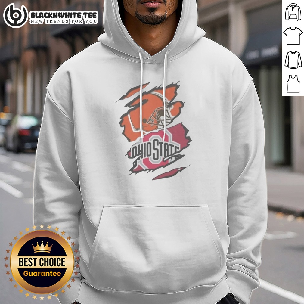 Official Cleveland Browns And Ohio State University Logo Torn Shirt - Image 2