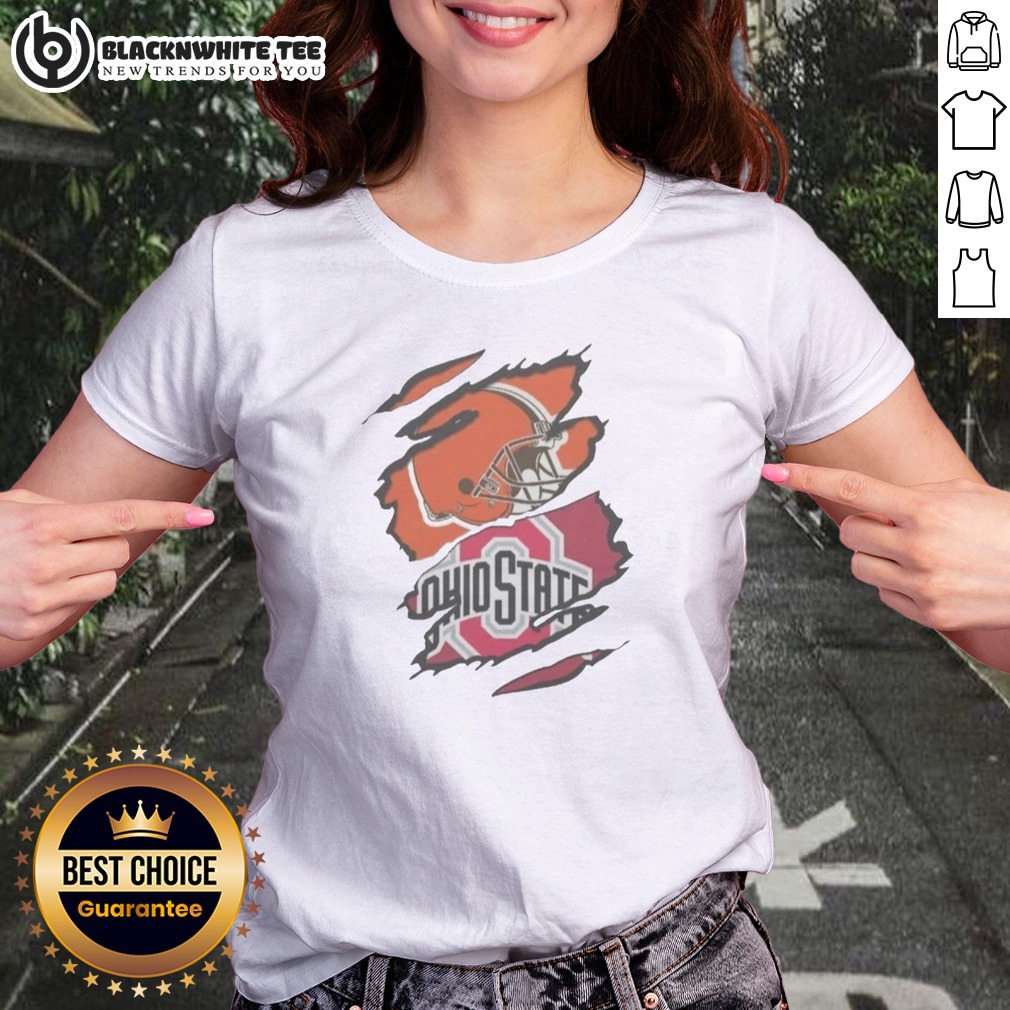 Official Cleveland Browns And Ohio State University Logo Torn Shirt - Image 3