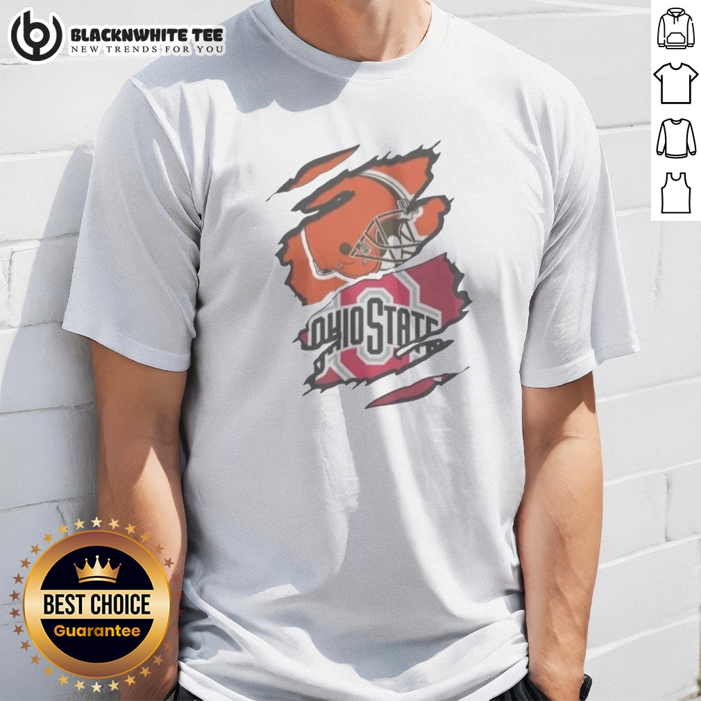 Official Cleveland Browns And Ohio State University Logo Torn Shirt