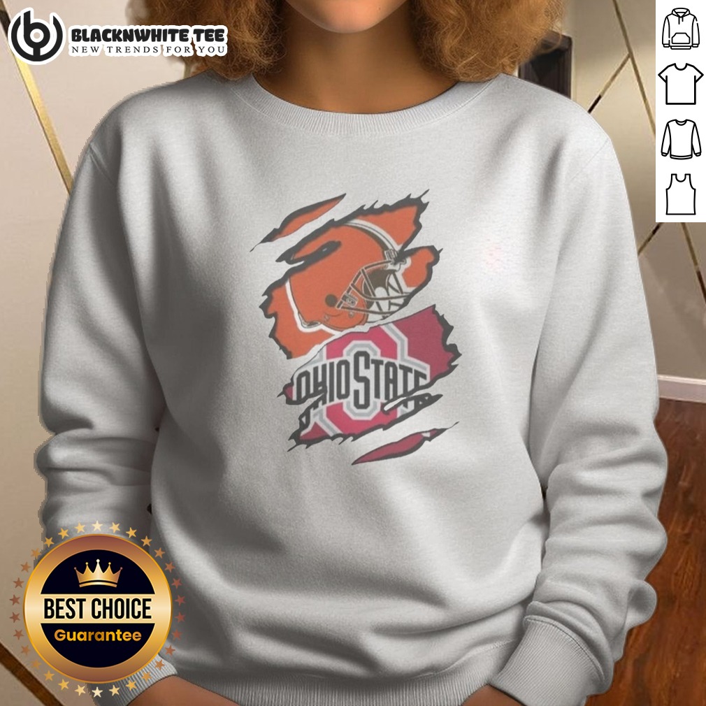 Official Cleveland Browns And Ohio State University Logo Torn Shirt - Image 4