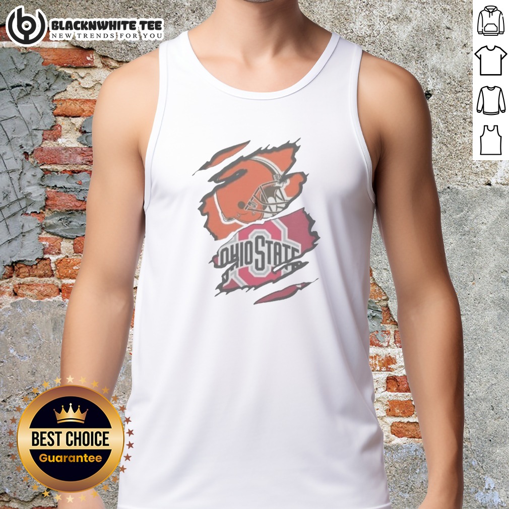 Official Cleveland Browns And Ohio State University Logo Torn Shirt - Image 5