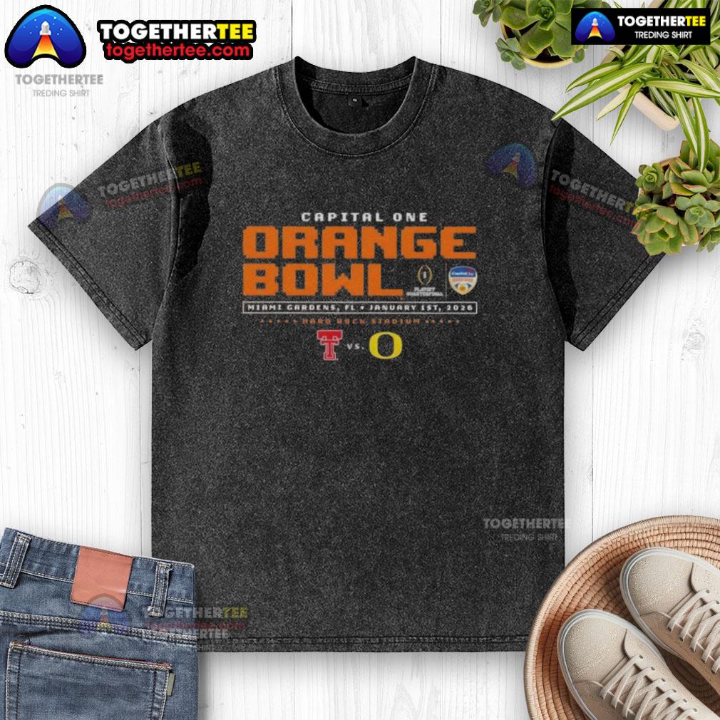 Original Capital One Orange Bowl Miami Gardens Fl Texas Tech Red Raiders Vs Oregon Ducks T-Shirt - Image 6