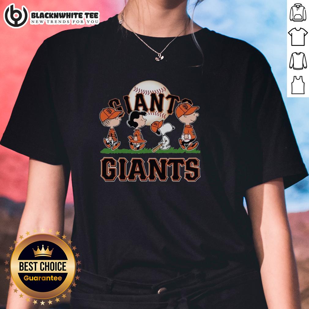 Cute Snoopy Charlie Brown Linus And Lucy Wearing San Francisco Giants Baseball Jersey T-Shirt - Image 3