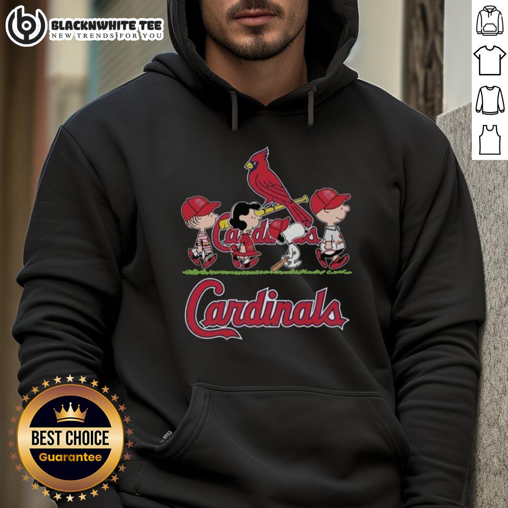 Cute Snoopy Charlie Brown Linus And Lucy Wearing St Louis Cardinals Baseball Jersey T-Shirt - Image 2