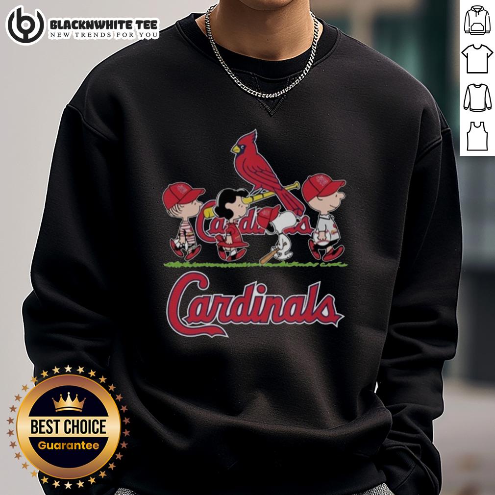 Cute Snoopy Charlie Brown Linus And Lucy Wearing St Louis Cardinals Baseball Jersey T-Shirt - Image 5