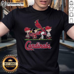 Cute Snoopy Charlie Brown Linus And Lucy Wearing St Louis Cardinals Baseball Jersey T-Shirt