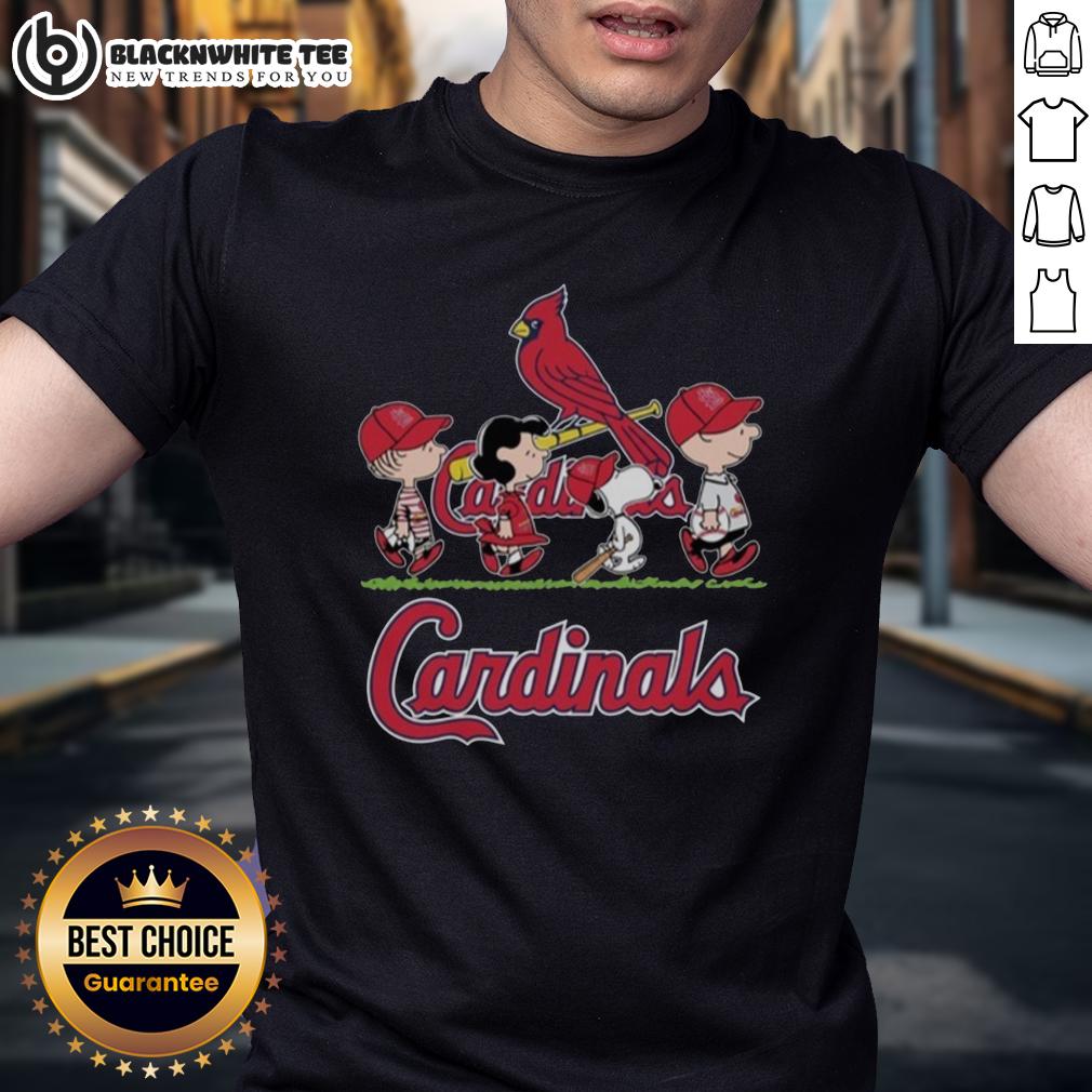 Cute Snoopy Charlie Brown Linus And Lucy Wearing St Louis Cardinals Baseball Jersey T-Shirt