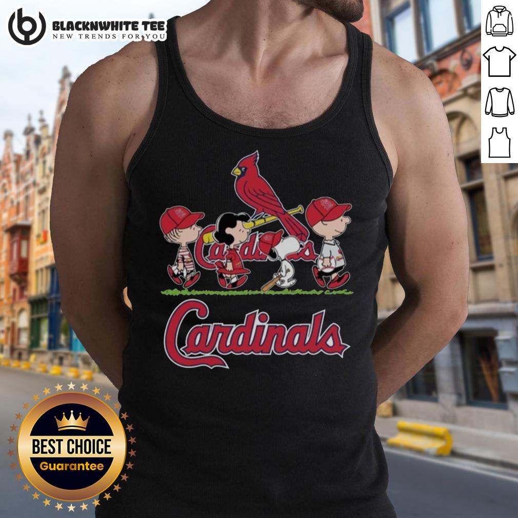 Cute Snoopy Charlie Brown Linus And Lucy Wearing St Louis Cardinals Baseball Jersey T-Shirt - Image 4