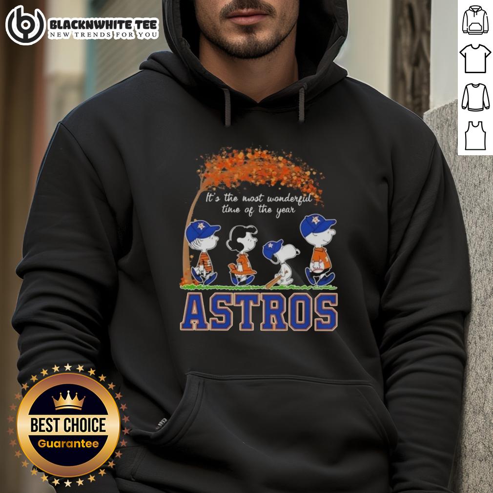 Awesome Houston Astros X Peanuts Snoopy And Friends Autumn It's The Most Wonderful Time Of The Year T-Shirt - Image 2