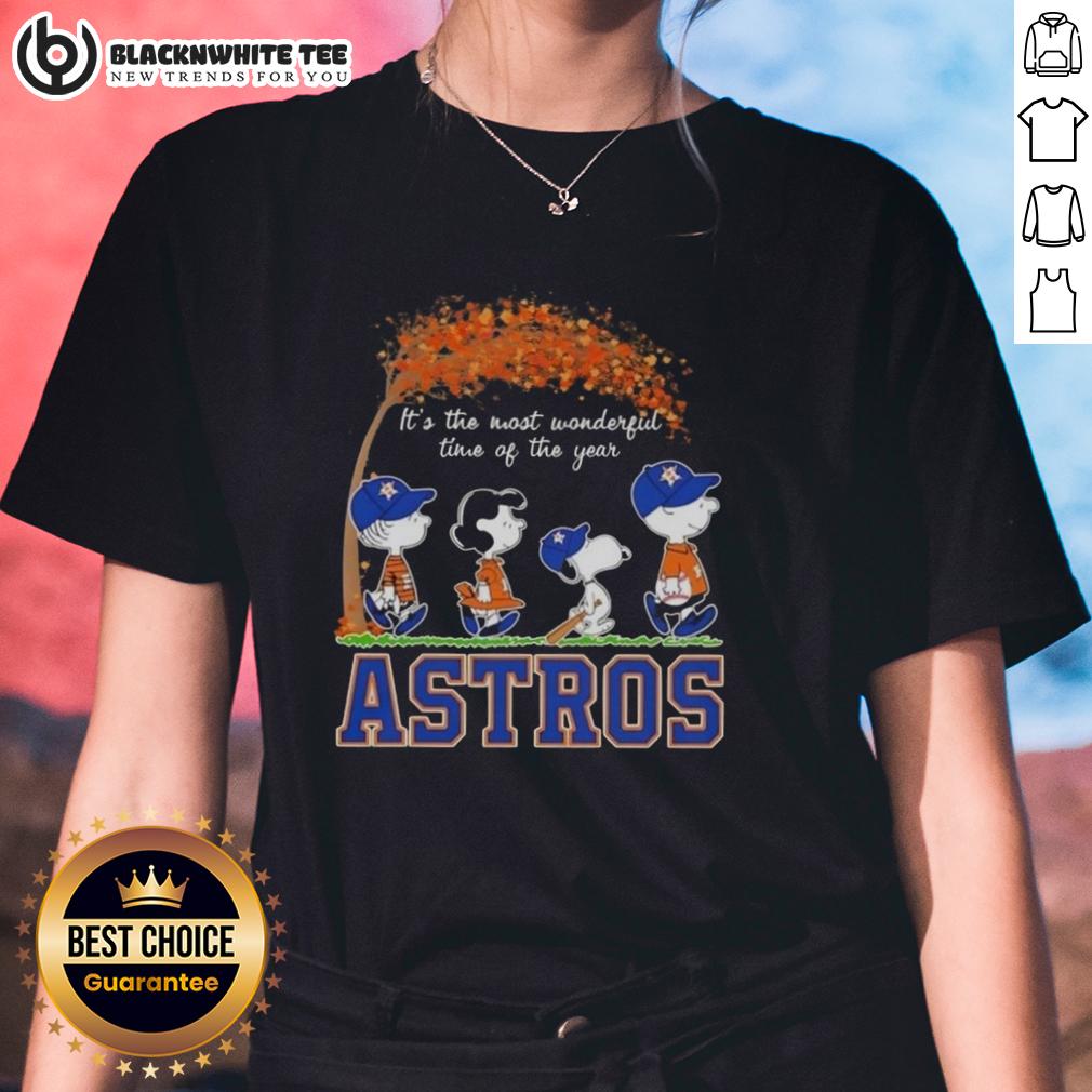 Awesome Houston Astros X Peanuts Snoopy And Friends Autumn It's The Most Wonderful Time Of The Year T-Shirt - Image 3