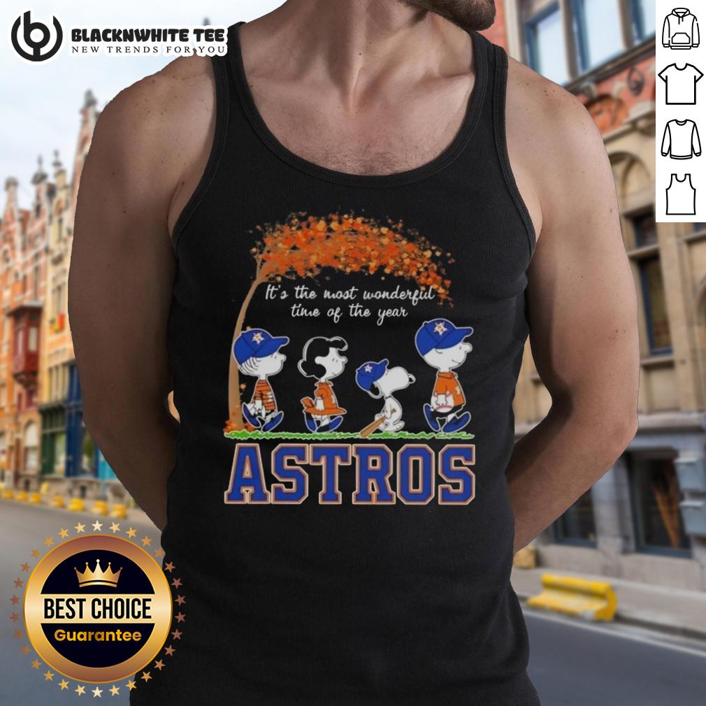 Awesome Houston Astros X Peanuts Snoopy And Friends Autumn It's The Most Wonderful Time Of The Year T-Shirt - Image 4