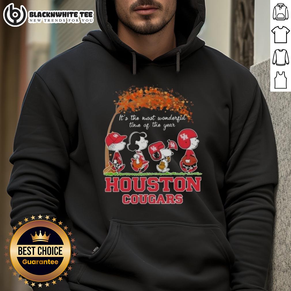 Awesome Houston Cougars X Peanuts Snoopy And Friends Autumn It's The Most Wonderful Time Of The Year T-Shirt - Image 2