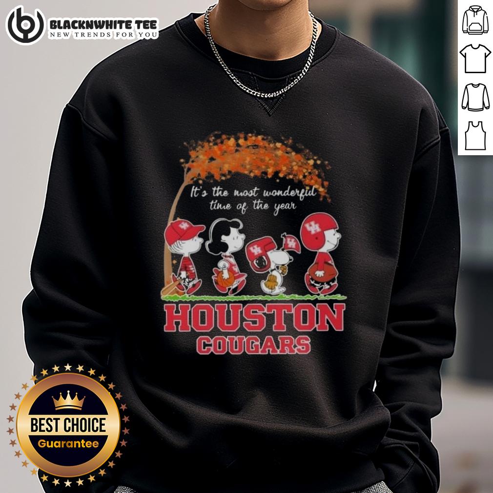 Awesome Houston Cougars X Peanuts Snoopy And Friends Autumn It's The Most Wonderful Time Of The Year T-Shirt - Image 5