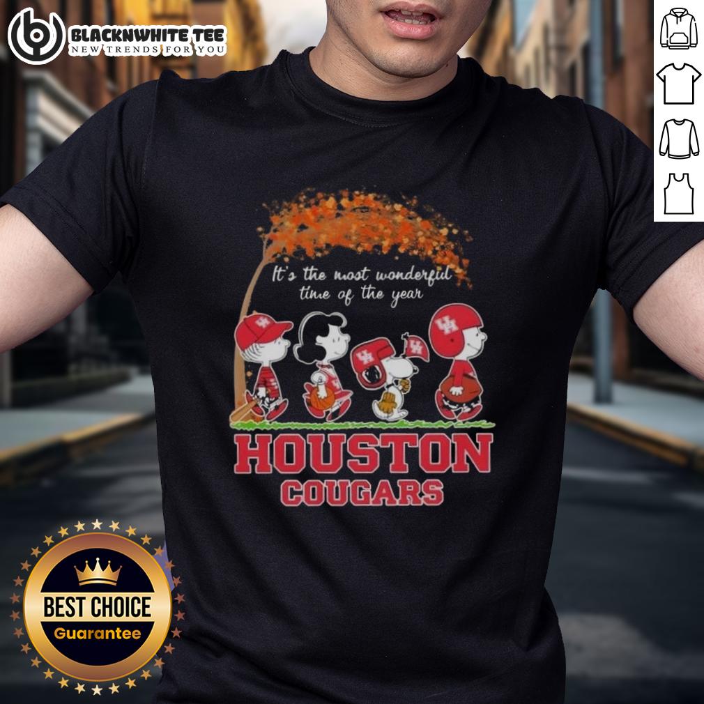 Awesome Houston Cougars X Peanuts Snoopy And Friends Autumn It's The Most Wonderful Time Of The Year T-Shirt